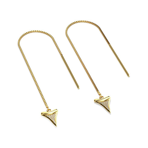 Boucles d'oreilles à enfiler avec chaîne à dents de requin par Lauren Howe | Or Vermeil .925 | Cristal